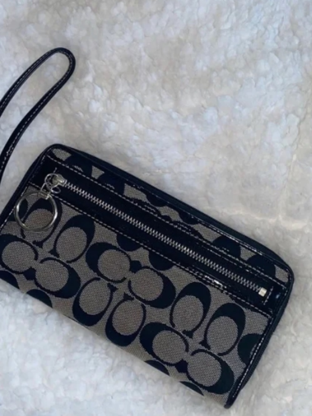 Coach Signature Canvas Zip Clutch Purse Small Wallet Bag Pink Interior